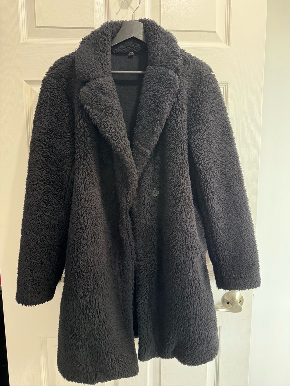 Uniqlo Black Teddy Faux Fur Coat - Plush Double-Breasted Jacket